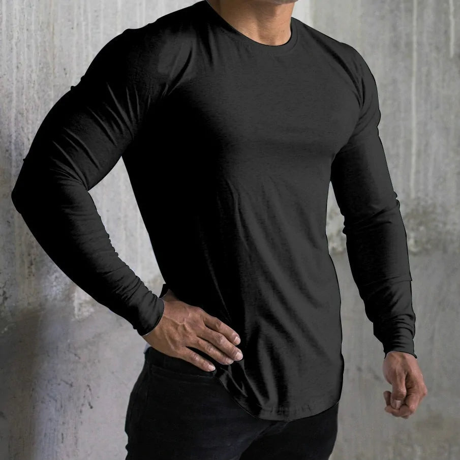 Men's Solid Color Long Sleeve Cotton T-Shirt